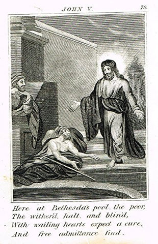 Miller's Scripture History - "JESUS HEALS THE POOR AT BETHESDA'S POOL" - Engraving - 1839