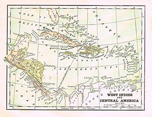 Encyclopedia Map - "WEST INDIES & CENTRAL AMERICA" - Chromolithograph - 1889
