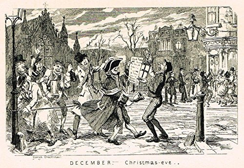 Cruikshank's Almanack - "DECEMBER - CHRISTMAS EVE" - Engraving - 1838