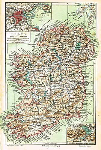 Meyers' Lexicon Map - "IRELAND" - Chromolithograph - 1913
