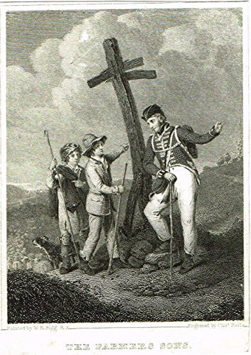 Miniature Print - THE FARMER'S SONS by Rolls - Steel Engraving - c1850