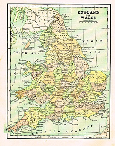 Encyclopedia Map - "ENGLAND & WALES" - Chromolithograph - 1889