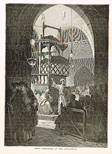 Buel's Beautiful Story - "JESUS PREACHING IN THE SYNAGOGUE" - Woodcut - 1887