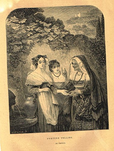 Christian Parlor Book - FORTUNE TELLING - Wood Engraving - 1850