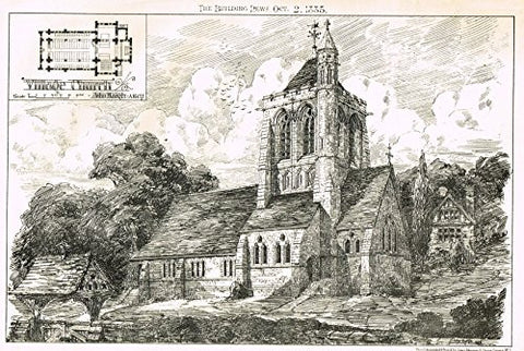 Building News' - "VILLAGE CHURCH" - Lithograph - 1885