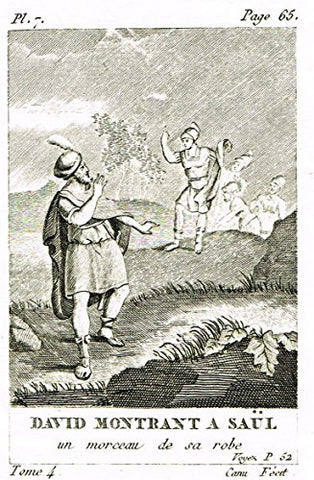 Miniature Print - DAVID MONTRANT A SAUL by Canu - Copperl Engraving -1829