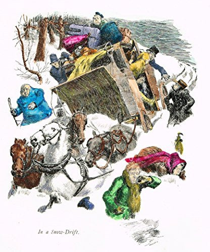 Tristram's Coaching Ways - "IN A SNOW DRIFT" - Hand-Colored Lithograph - 1888