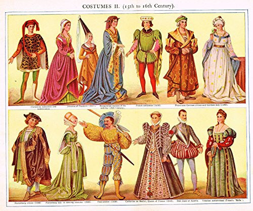 MacCracken's University Encyclopedia - "COSTUMES II - 15th TO 16th CENTURY' - Lithograph - 1902