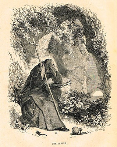Christian Parlor Book - THE HERMIT - Wood Engraving - 1850