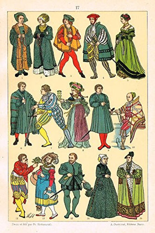 Hottenroth's Le Costume - "MEN IN TIGHTS & SKIRTS" - Chromolithograph - 1890