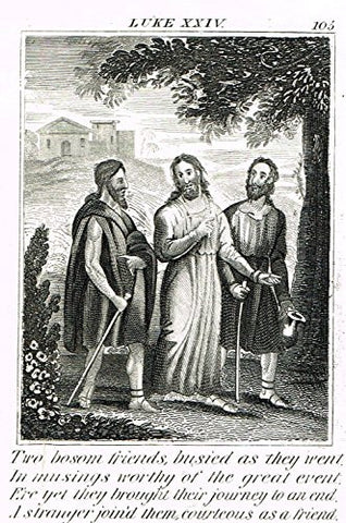 Miller's Scripture History - "JESUS WALKING WITH TWO FRIENDS" - Copper Engraving - 1839