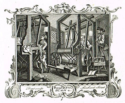 Hogarth's Illustrated - "FELLOW PRENTICES AT THEIR LOOMS" - Antique Engraving - 1793