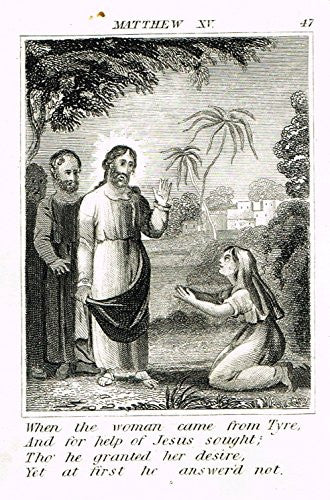 Miller's Scripture History - "WOMAN FROM TYRE ASKES FOR FORGIVENESS" -Copper Engraving - 1839
