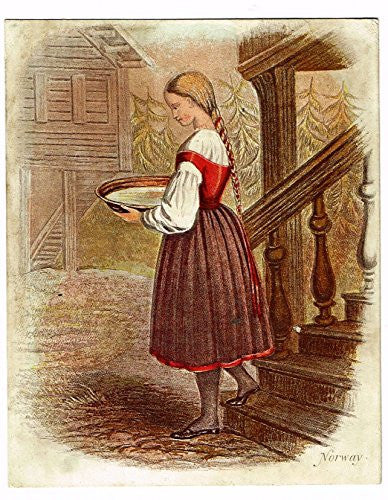 Miniature by W.Dickes - NORWEGIAN WOMAN CARRYING WATER - Hand-Colored Engraving - 1809