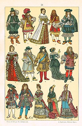 Hottenroth's Le Costume - "MEN & WOMEN WITH FANCY HATS" - Chromolithograph - 1890