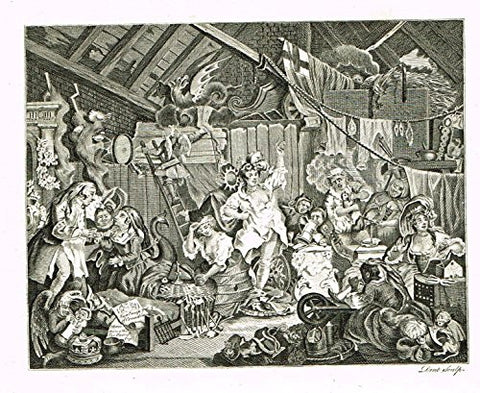 Hogarth's Illustrated - "STROLLING ACTRESSES DRESSING IN A BARN" - Antique Engraving - 1793