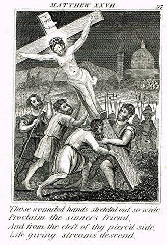 Miller's Scripture History - "THE CROSS BEING RAISED" - Small Religious Copper Engraving - 1839