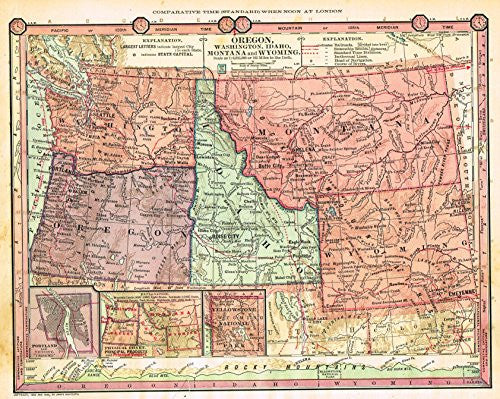 Barnes's Geography - "OREGON, WASHINGRON, IDAHO, MONTANA & WYOMING" Map by Monteith -1875