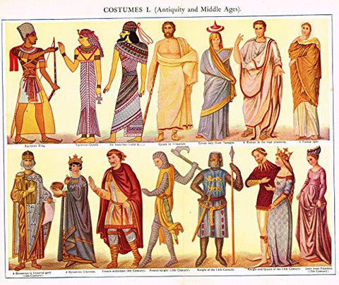 MacCracken's University Encyclopedia - "COSTUMES I - ANTIQUEITY AND MIDDLE AGES' - Lithograph - 1902