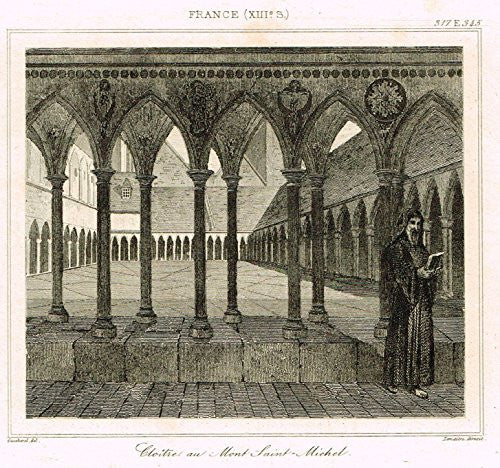 Bas's France Encyclopedique - "CLOITRE AU MONT SAINT MICHEL" - Steel Engraving - 1841