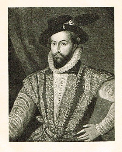 Memoirs of the Court of England - SIR WALTER RALEIGH - Photo Etching - 1880