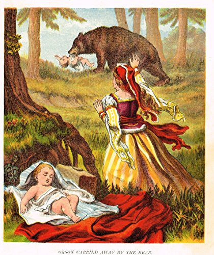 McLoughlin's Valenitne & Orson - ORSON CARRIED AWAY BY THE BEAR - Chromolithograph - 1884