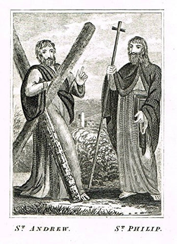 Miller's Scripture History - "ST. ANDREWS & ST. PHILIP" - Small Religious Copper Engraving - 1839