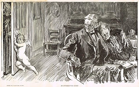 The Gibson Book - "AN INTERRUPTED STORY" - Lithographic Sketch - 1907