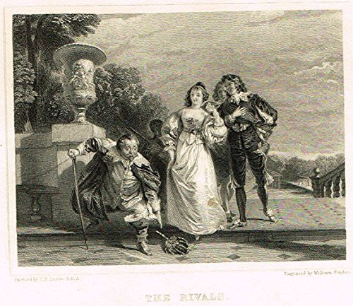 Miniature Print - THE RIVALS by Finden - Steel Engraving - c1850