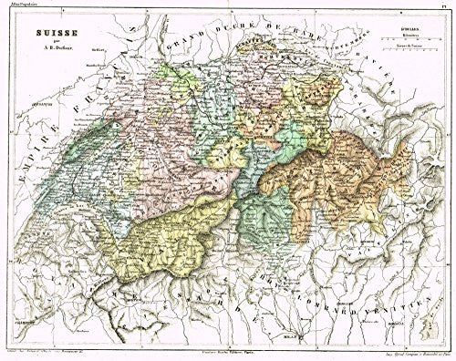 Map by A.H. Dufour - "SUISSE" - Hand-Colored Engraving - 1856