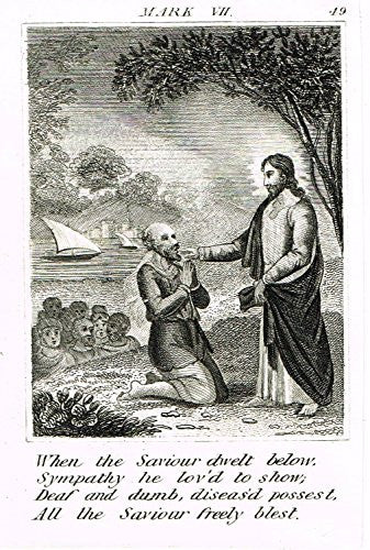 Miller's Scripture History - "JESUS HEALED THE DEAF AND DUMB MAN" - Copper Engraving - 1839