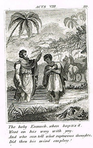 Miller's Scripture History - "THE HOLY EUNUCH BAPTISED" - Small Religious Copper Engraving - 1839