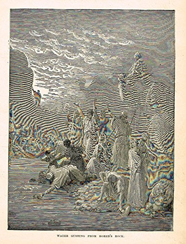 Buel's Beautiful Story - "WATER GUSHING FROM HOREB'S ROCK" - Woodcut - 1887