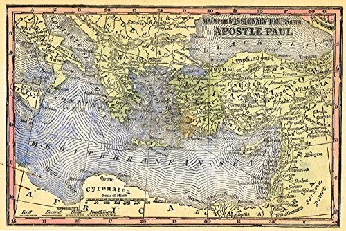 History of Christianity - "MAP OF THE MISSIONARY TOURS OF APOSTLE PAUL" - Engraving - 1872