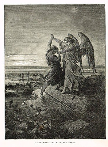 Buel's Beautiful Story - "JACOB WRESTLING WITH THE ANGEL" - Woodcut - 1887