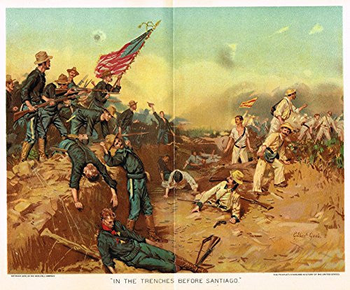 Ogden's History -Civil War - IN THE TRENCHES BEFORE SANTIAGO - Chromolithograph - 1899