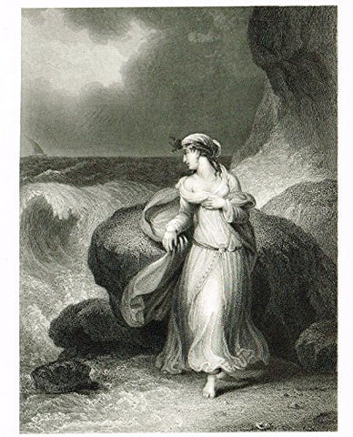 Miniature Religious Print - LOOKING OUT TO SEA - Engraving - c1850