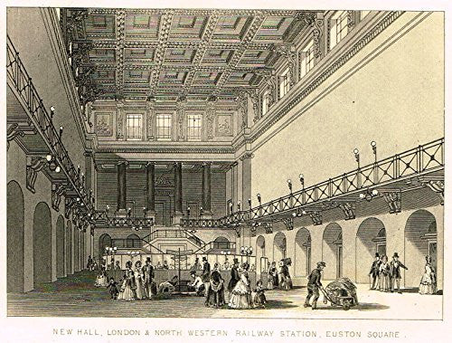 Tallis's Illustrated London - "NEW HALL RAILWAY STATION, EUSTON SQUARE" - Steel Engraving - 1851