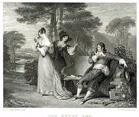 Miniature Print - THE SNUFF BOX by Robinson - Steel Engraving - c1850