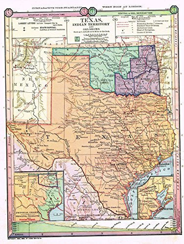 Barnes's Geography - "TEXAS, INDIAN TERRITORY & OKLAHOMA" Map by Monteith -1875