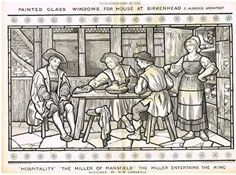 Building News' - "BIRKENHEAD STAINED GLASS HOSPITALITY" - Large Lithograph - 1885