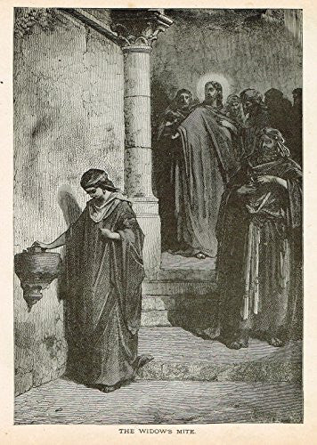 Gustave Dore's Illustration - THE WIDOW'S MITE - Woodcut - c1880
