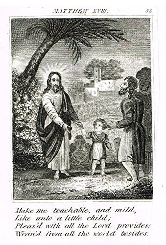Miller's Scripture History - "JESUS TEACHES LITTLE CHILD" - Small Religious Copper Engraving - 1839