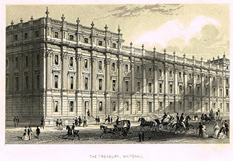 Tallis's London - "THE TREASURY, WHITHALL" - Steel Engraving - 1851