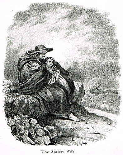Miniature Print - THE SAILOR'S WIFE - Steel Engraving - c1850