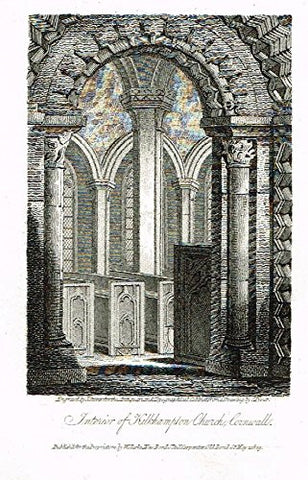 Miniature Topographical Views - "KILKHAMPTON CHURCH, CORNWALL" - Copper Engraving - 1808