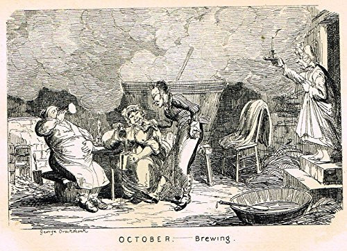 Cruikshank's Almanack - "OCTOBER - BREWING" - Engraving - 1837