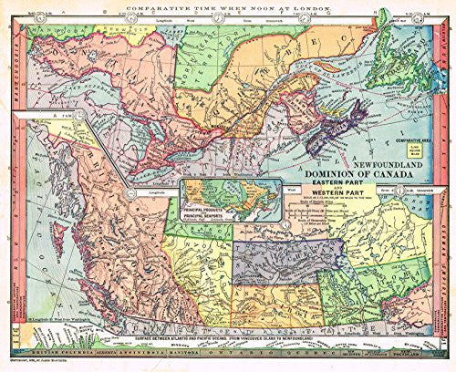 Barnes's Geography - "DOMINION OF CANADA (EASTERN & WESTERN PARTS)" Map by Monteith -1875
