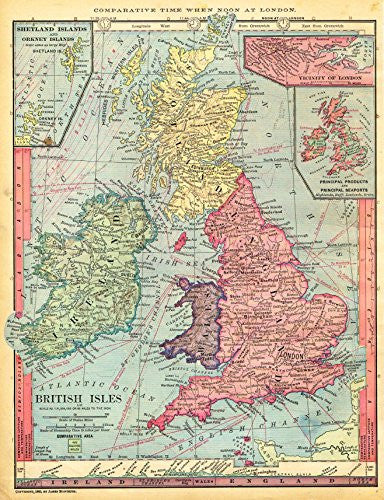 Barnes's Geography - "BRITISH ISLES" Map by Monteith -1875