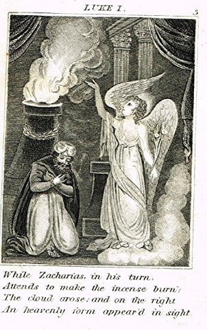 Miller's Scripture History - "ANGEL APPEARS TO ZACHARIAS" - Small Religious Copper Engraving - 1839